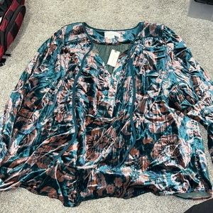 Anthropologie womens v neck flowy velvet floral long sleeve blouse